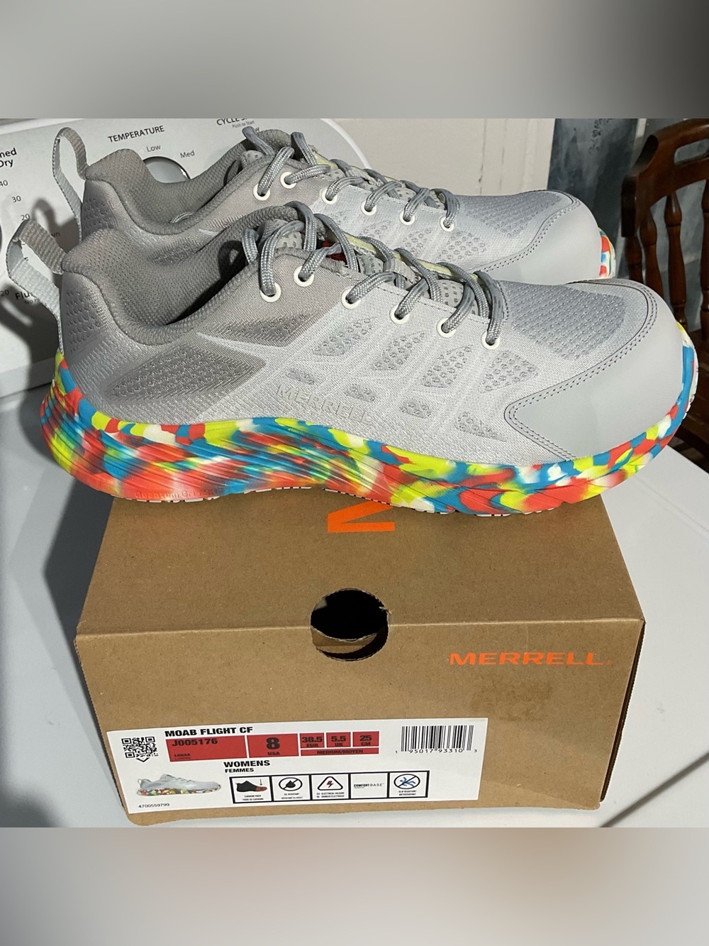 Merrell Women's Light Gray Sneakers with Multicolor Rainbow Sole